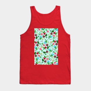 Red, pink, blue and maroon flower pattern with blue color background Tank Top
